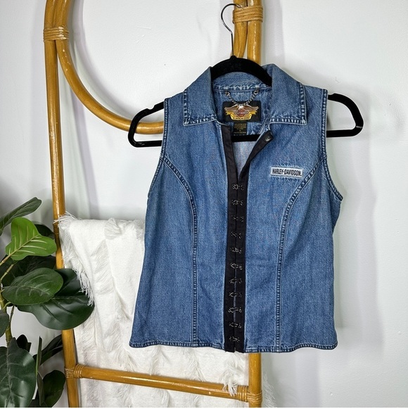 Harley-Davidson Jackets & Blazers - Vintage Harley Davidson Denim Corset Vest sz S